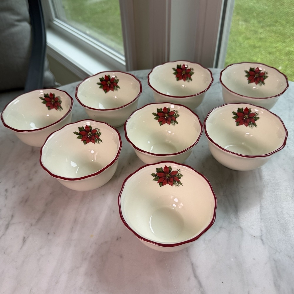 2009 Better Homes‎ & Gardens Christmas Poinsettia 3.75" Dessert Bowls Set of 8